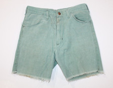 Vintage 60 s 70s Wrangler Denim Shorts Boys Green Jean Cut Offs Talon 16 Retro