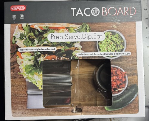 Dexas Taco Holz Servierplatte mit Edelstahl Halter Taco Halter & 2 Tassen