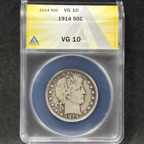 1914 50c Barber Half Dollar Philadelphia Choice Very Good Circulated ANACS VG 10