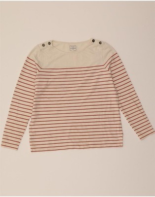Fat Face Damen Oversize Top Langarm UK 10 Small Beige Gestreift Baumwolle BA15