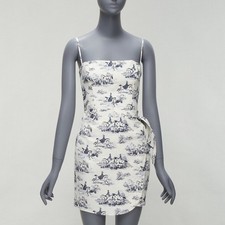 REFORMATION Tabatha blue white linen Toile de Jouy print dress US2 S