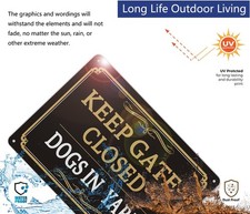 2 Pack Keep Gate Closed Signs Dogs In Yard Sign Metal Reflective Beware Of Do...