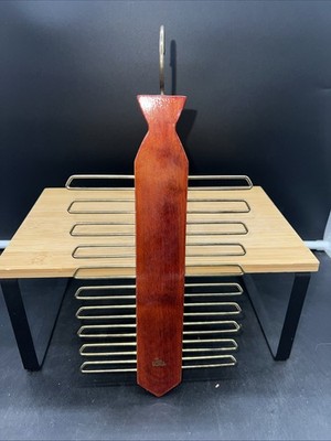 Vintage Wood & Metal Tie Holder by Tie Rack   Holds 20+   Made in England