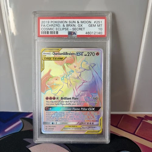 Charizard & Braixen GX Secret Rare 251/236 PSA 10 GEM MINT Cosmic Eclipse