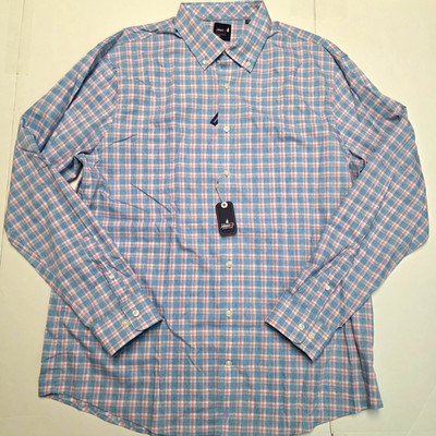 $138 New JOHNNIE-O Performance Button Shirt Men's XL X-LARGE Check Blue Red DANE