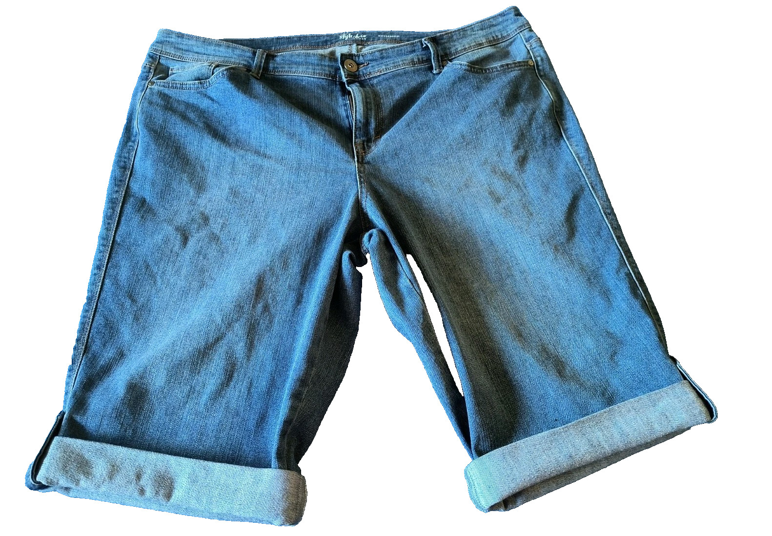 Style & Co. Women's Size 18W Blue Cuffed Hem Skimmer Bermuda Denim Shorts