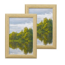 2Pcs Wood Picture Frames 4 x 6 Inch Wooden Photo Frame with Mat Natural Beige 