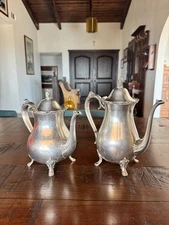 2 Vintage 1847 Rogers Bros Reflection Silverplate Coffee and Tea Pots Footed