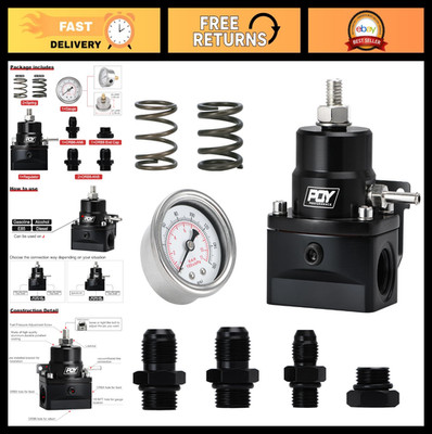 Adjustable Fuel Pressure Regulator Kit 3-70PSI AN8 Feed AN6 Return - Black Finis
