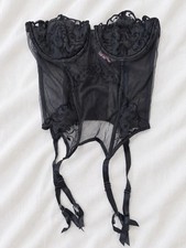 Vintage Y2K Victoria's Secret Black Embroidered Sheer Bustier with Garters 34B