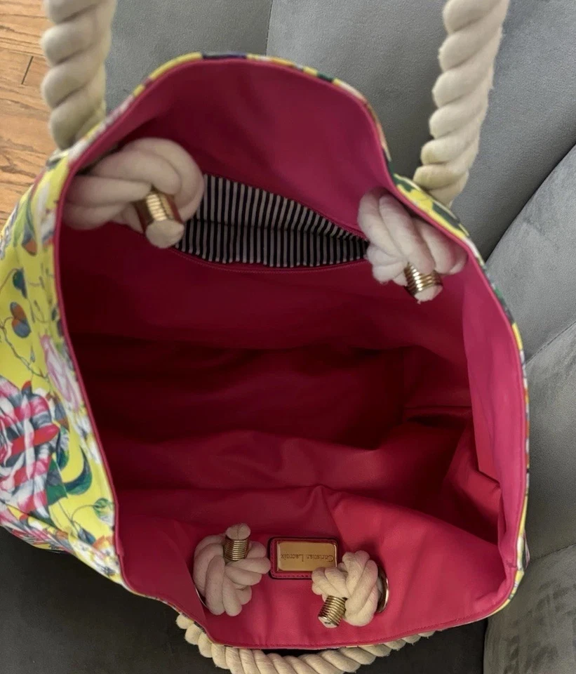 Bolso de Mano Christian Lacroix Grande Floral, Asas de Cuerda, Amarillo/Floral, Bolso, Usado Foto 4 de 4