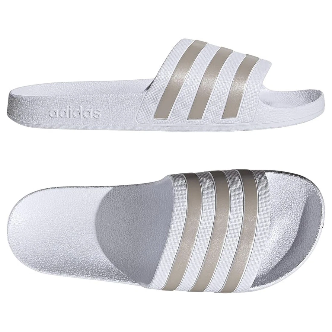 Adidas Adillete Adults Unisex White Metallic Gold Aqua Slides EF1730
