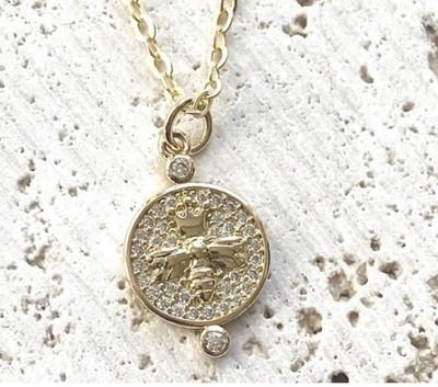 VB&Co Gold & Crystal Mini Queen Bee Pendant Necklace
