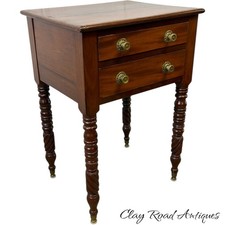 Antique mahogany federal classical two drawer stand table night 1830 brass