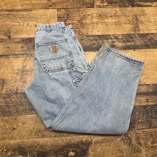 Carhartt Mens Double Knee Work Pants Light Wash Denim Carpenter Jeans 34x30 32 