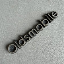 Vintage Oldsmobile Front Script Emblem Badge Oem Silver Black