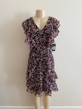 Tommy Hilfiger Floral Chiffon Dress Women’s Flutter Sleeve Midi V Neck 4 NWT