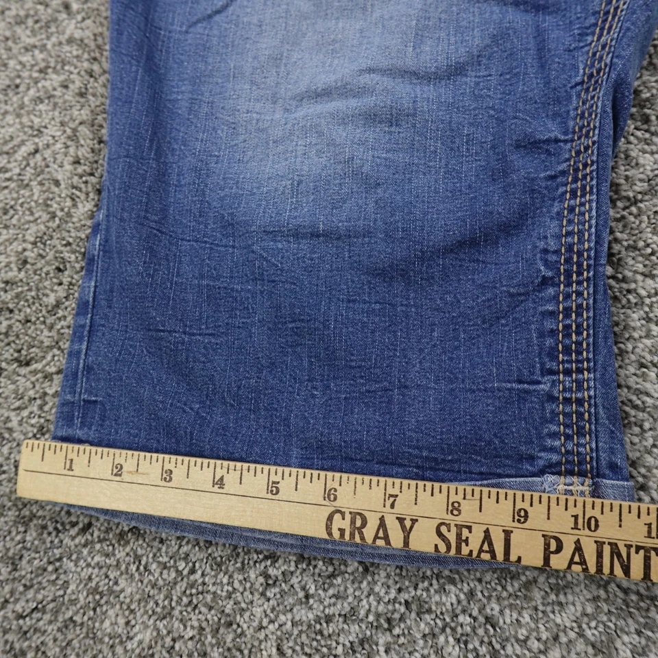 Amethyst Shorts Womens 22 Dark Blue Denim Jean Jorts Mid Rise Whiskered Fade Y2K - Image 4 of 4