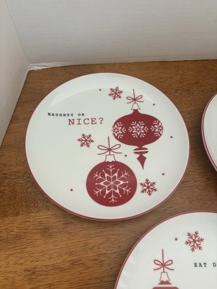 3/Macys /The Cellar Holiday Christmas  Plates 8.75" Mix Mingle Merry Red & White - Image 2 of 4