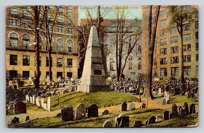 Boston Granary Burying Ground Franklin Obelisk Vintage Postcard 1919 Posted
