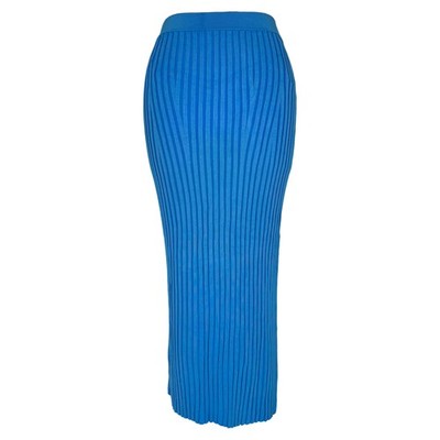 Galvan London Midirock mit Rippstrick aus Viskose Damen Blau S