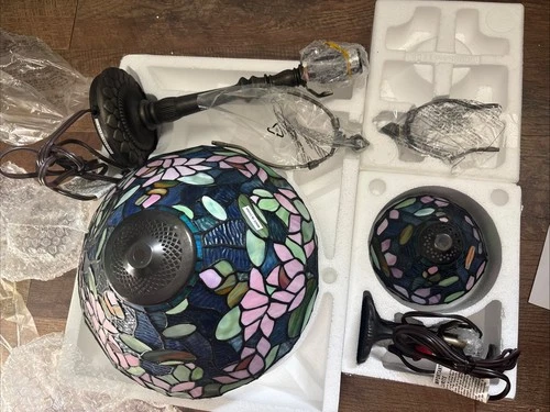 Tiffany Style Lotus Lily Pad 12” Vintage Stained Glass Lampshade And Mini Set