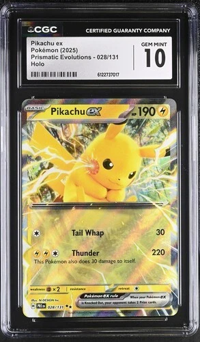 2025 Pokemon Pikachu Ex Prismatic Evolutions Holo 28/131 CGC 10