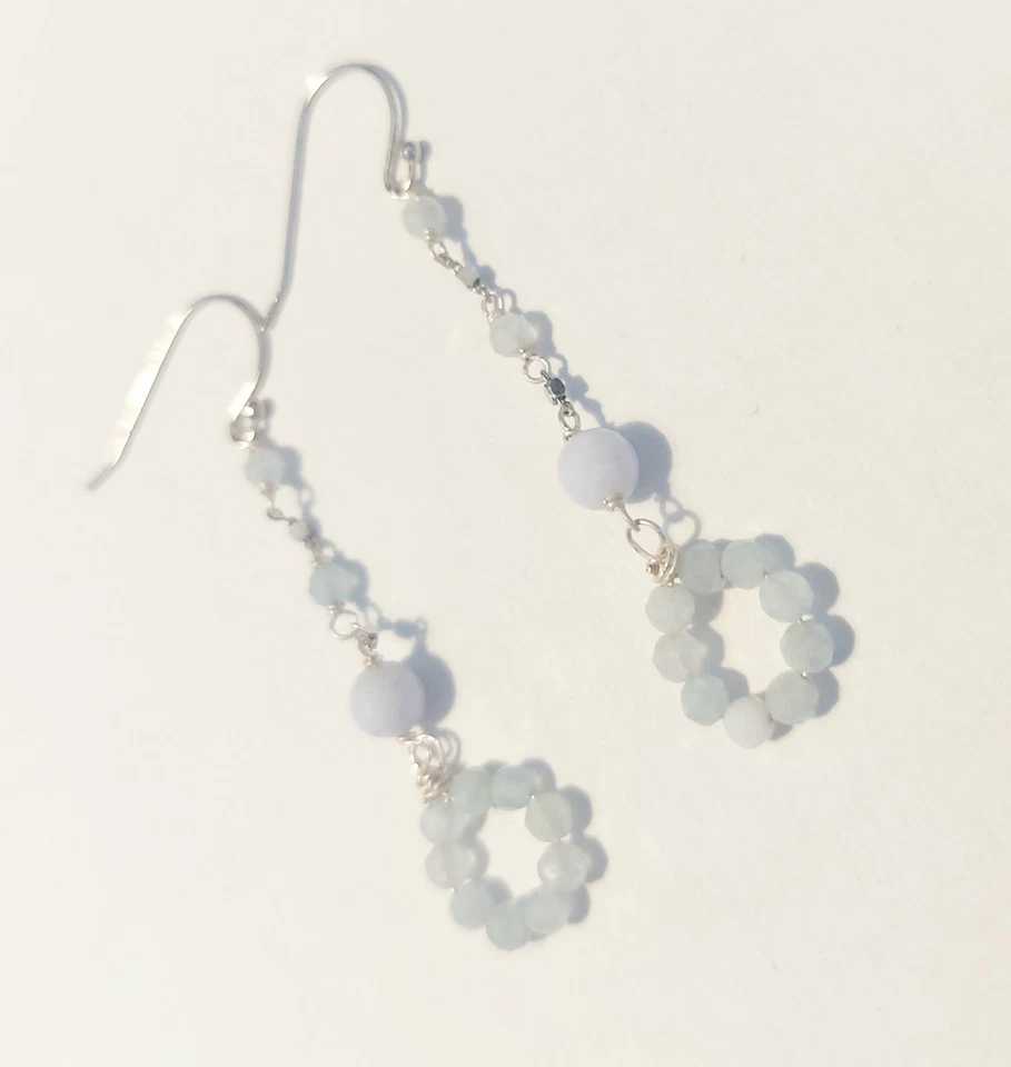 Orecchini in argento 925 pendenti con calcedionio sfaccettato e acquamarina - Immagine 4 di 4