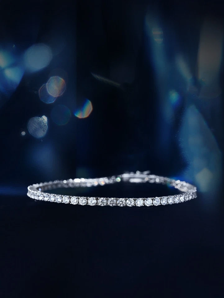 3ct Tennis Bracelet White Gold Diamond Test Pass Lab-Created VVS1/D LED Box 20cm - image 4 of 4