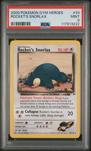 Rocket's Snorlax (Unlimited) graded PSA 9 for sale on eBay