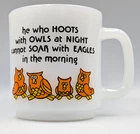 Vtg 1981 Owls Glasbake Milk Glass Coffee Mug C.M. Paula Co