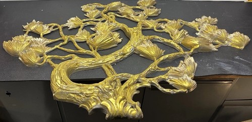 VTG MCM Gold Tone Gink Bonsai Tree Decor Wall Art Syroco Plastic BIG 46”x30”