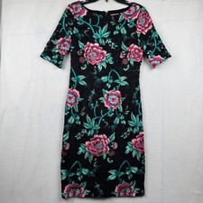 Eliza J Floral Embroidered Lace Sheath Dress Black Pink Teal Size 10
