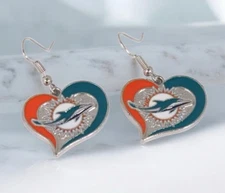 Miami Dolphins Swirl Heart Earrings Ear Rings Football Team Fan Gift Dangle Logo
