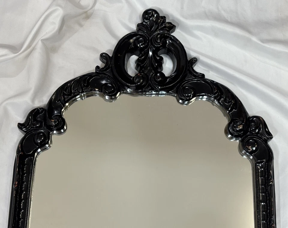 Espejo de pared vintage negro Hollywood Regency barroco Carolina Mirror Co Foto 4 de 4