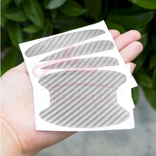 4PCS Car Door Handle Bowl Film Sticker Trim Accessories Silver Carbon Fiber