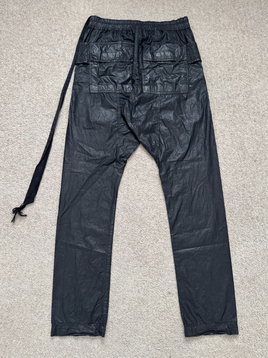 rick owens drkshdw CREATCH CARGO 　SBB SS21 Rick Owens DRKSHDW Black Waxed Creatch Cargo Pants Size Extra