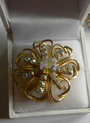 Broche Vintage Flocon De Neige En Or/strass - Ancien Czeck ? - Orange Aurore Boréale