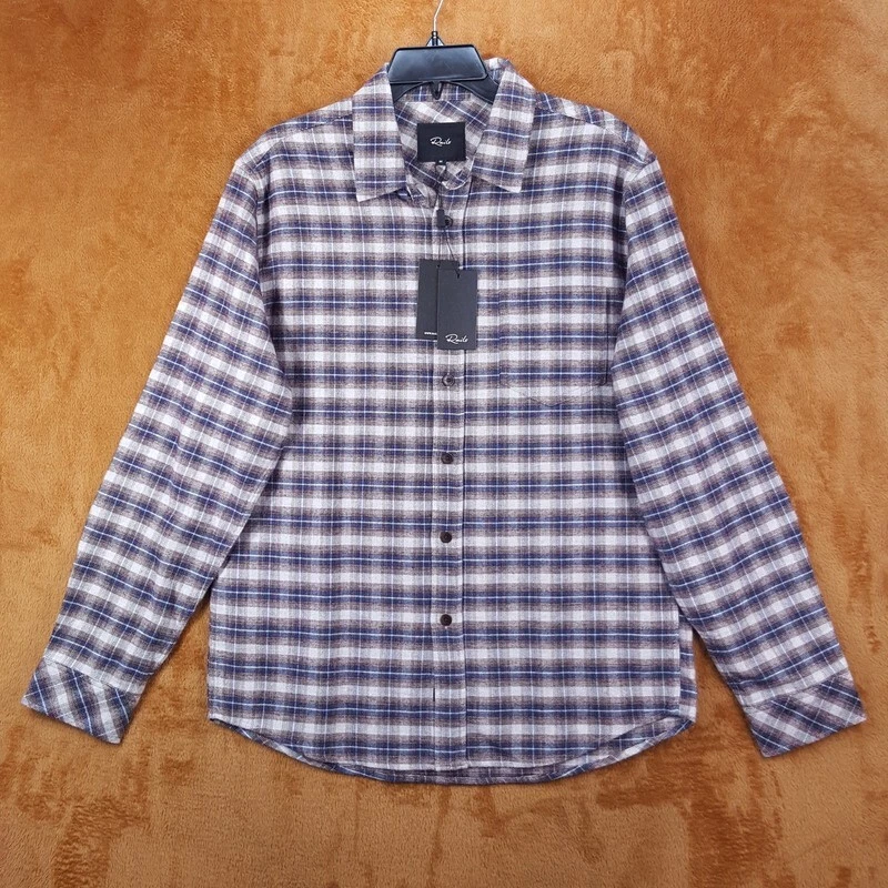 RAILS Shirt Mens XL Berry Grey Plaid Flannel Button Up Pocket FORREST $158 - Image 2 of 4