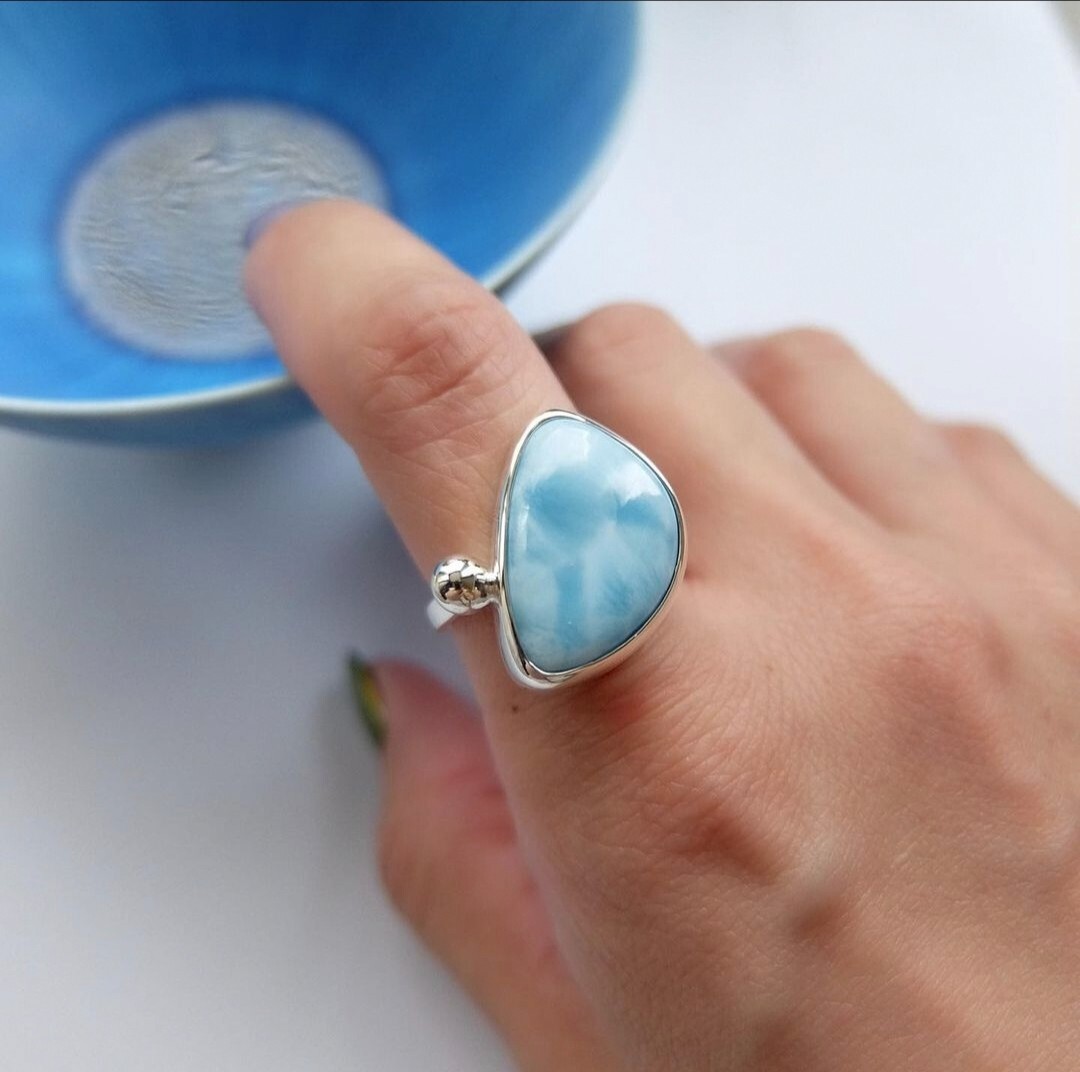 Larimar sterling silver engagement statement ring gift for her-image