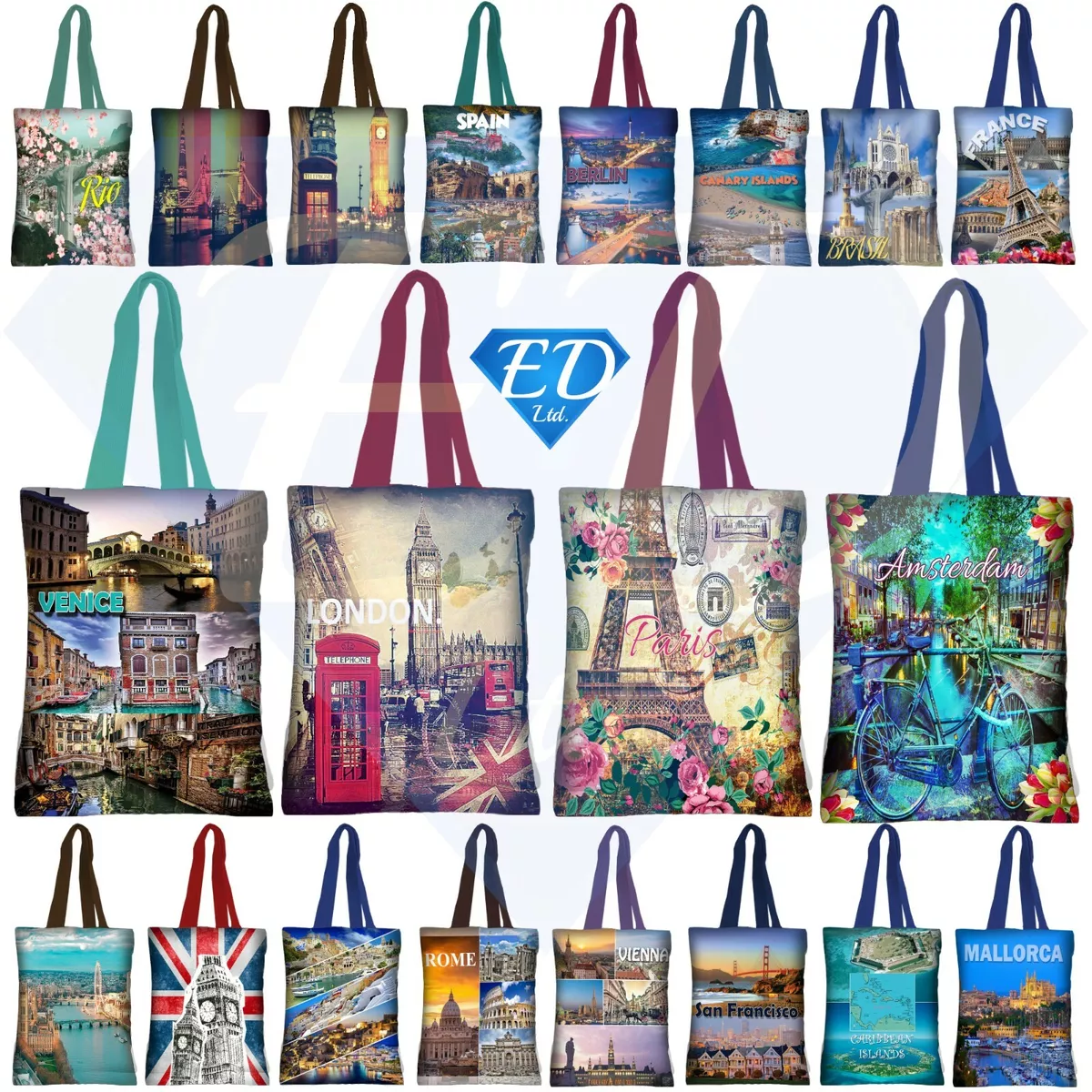 Ladies Shopping Bag Eco World Theme Tote Handbag Fold Away Bag
