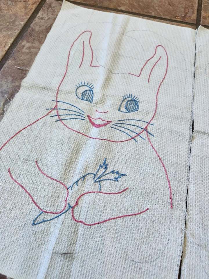 Vintage Herrschner Stamped Embroidery Pattern Easter Bunny Rabbit Pillow  - Image 3 of 4