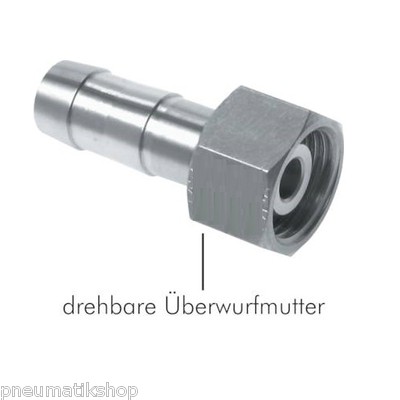 Schlauchtülle mit Überwurfmutter Messing vernickelt, PN 16, Tülle, Schlauch