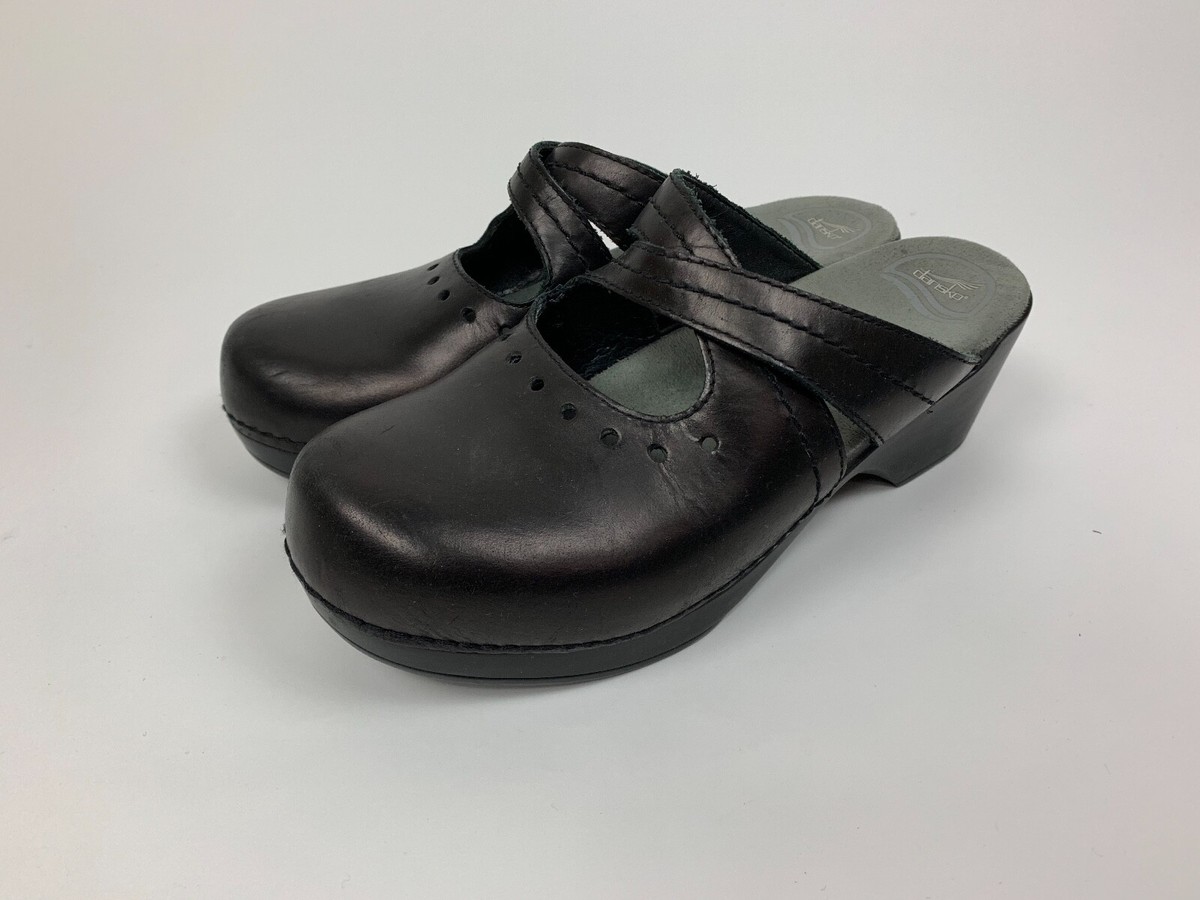 Dansko Black Leather Mule Clog Slip On Shoes Perforated 40 US