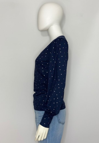 Boden Womens Faux Wrap Top UK 8 US 4 Navy Polka Gold Dot Long Sleeve V Neck NWOT - Picture 5 of 11