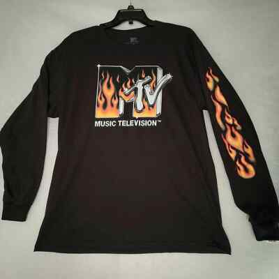 MTV MUSIC TELEVION SHIRT ADULT MEDIUM M BLACK LONG SLEEVE METAL RETRO MENS NWT