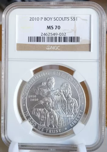 2010-P $1 Silver Boy Scouts Commemorative NGC MS70 Brown Label