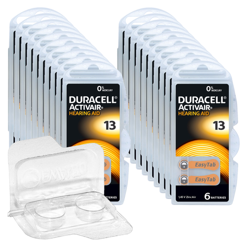 120 Piles Auditives Duracell Activair PR48 (Type 13) - Lot économique Avec Boîtier De Transport