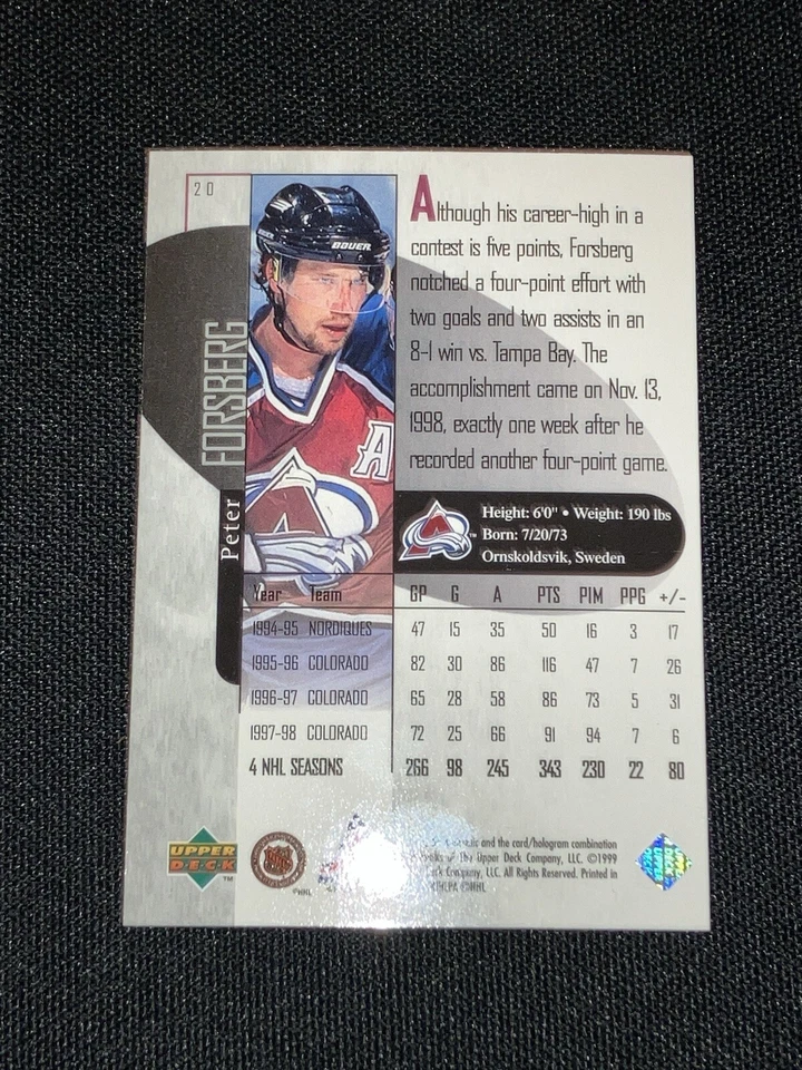 1998 SP Authentic #20 Peter Forsberg Hand Signed Autograph Colorado Avalanche - Image 4 of 4