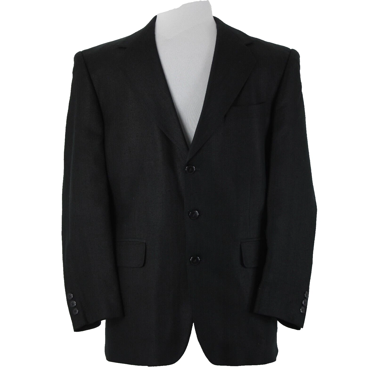 Hardy Ames Savile Row Sz 41R Black Collared Buttons Pockets 100% Silk Blazer